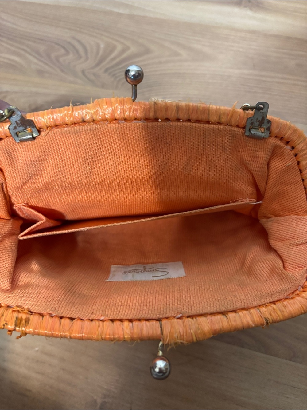 VINTAGE 60s Simpson’s Department Store Orange Raffia Beaded Clutch Bag - Picture 3 of 9